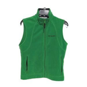 Columbia Kelly Green Fleece Zip High Neck Vest Pockets Hiking Fitted Cozy S